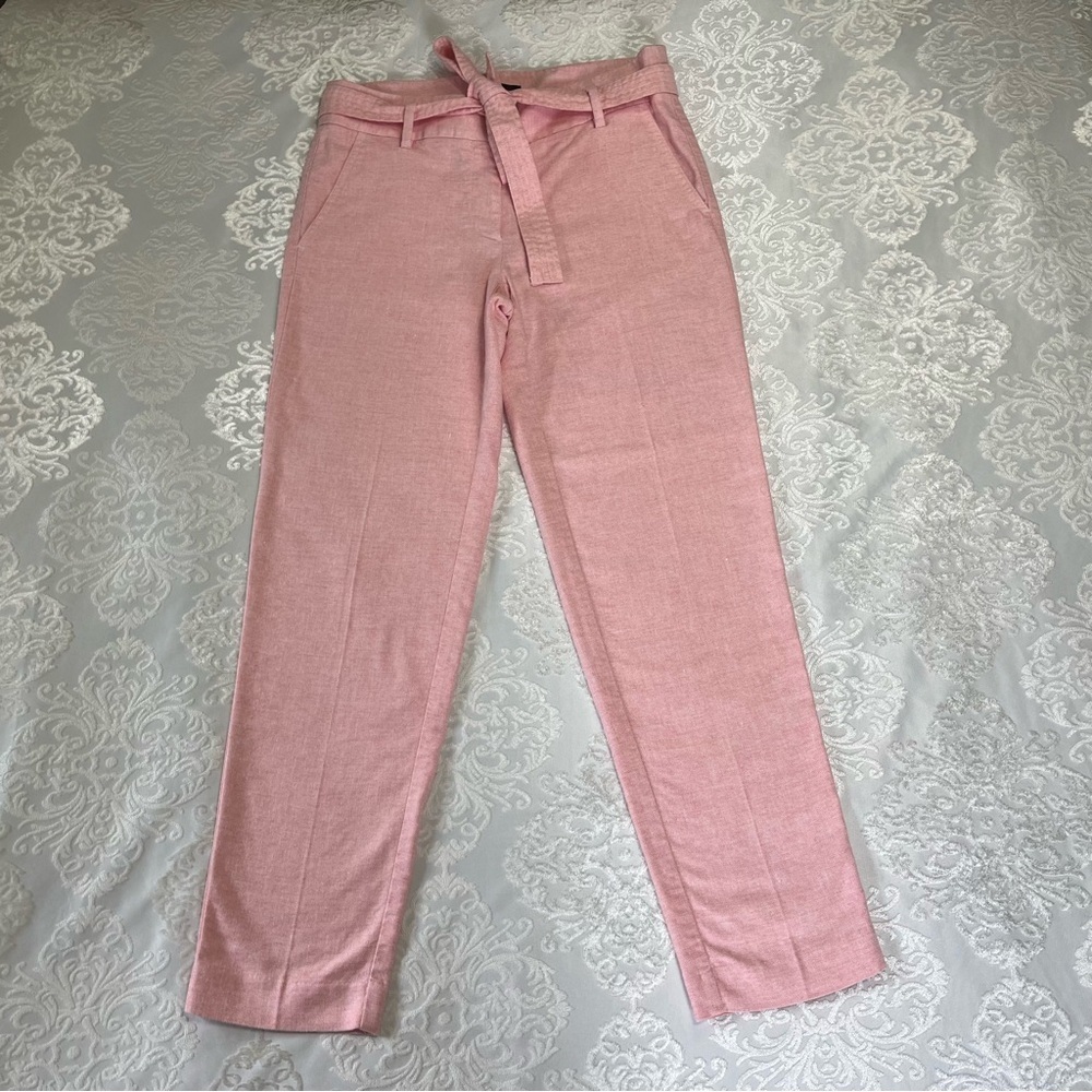 Loft Marissa Linen Blend Slim Leg Pants With Belt Pink Size 2